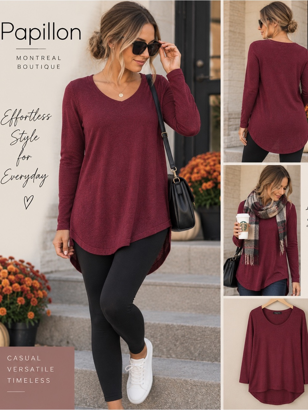 Papillon (Montreal Boutique) Burgundy Long Sleeve Tunic